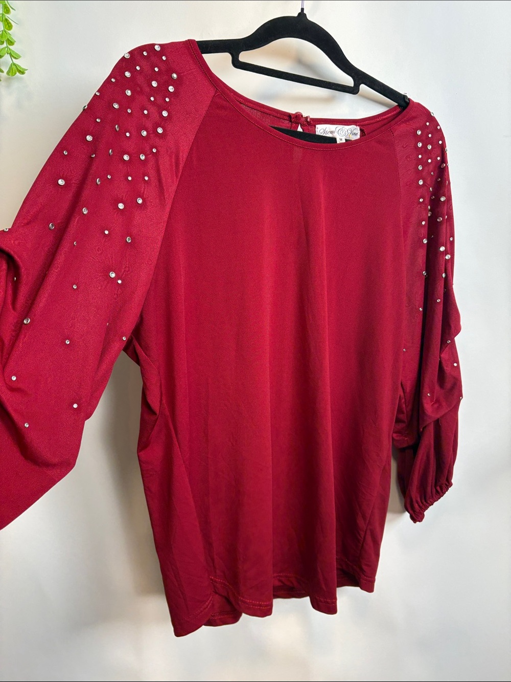 Women's Embellished Dolman Sleeve Top - Burgundy